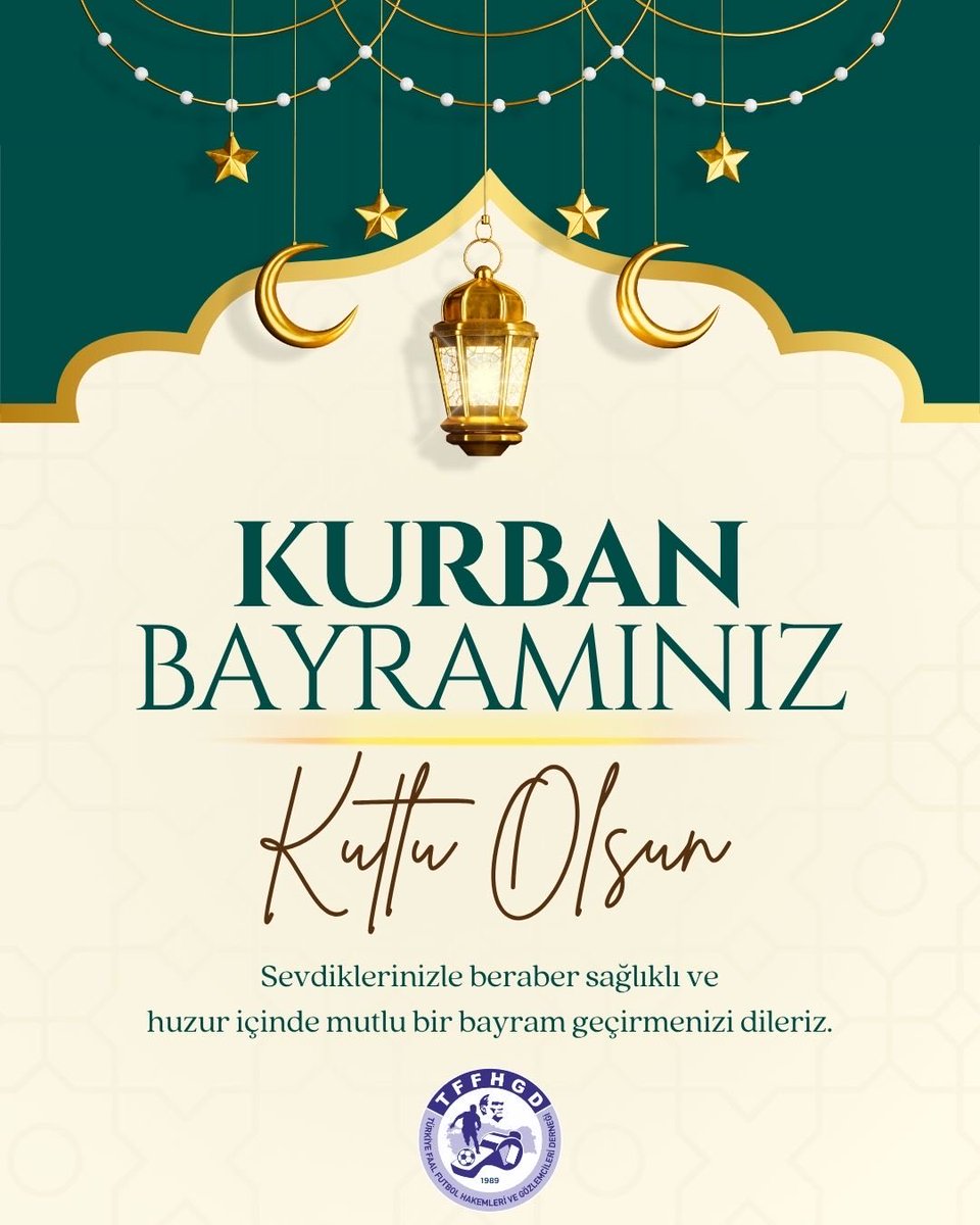 TFFHGD_Resmi's tweet photo. Toplumsal dayanışmanın, yardımlaşmanın ve paylaşmanın en anlamlı şekilde yaşandığı Kurban Bayramı’na bir kez daha kavuşmanın huzurunu yaşıyoruz.

Başta hakem ve gözlemcilerimiz olmak üzere tüm futbol paydaşlarının, aziz milletimizin, ailelerinin ve sevdiklerinin Kurban Bayramı’nı en içten dileklerimizle kutlar; sağlık, mutluluk ve huzur içerisinde nice bayramlara erişmelerini temenni ederiz.

TFFHGD GENEL MERKEZ YÖNETİM KURULU