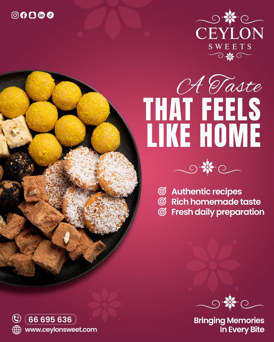 SweetsCeylon's tweet photo. Feel at home with every bite with Ceylon Sweets. Made with authentic recipes and a rich homemade taste, our sweets are freshly prepared every day to bring you comfort and happiness.
.
 contact to : +974 66 695 636
 website : https://t.co/7f7kAzsLIz https://t.co/VK9Pdd0s3U