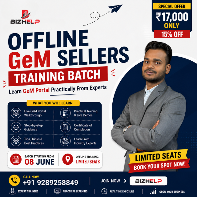 BidHelp_Tender's tweet photo. 🚀 Selling on the GeM Portal doesn't have to be complicated.

Join @BizHelp's Offline GeM Sellers Training Batch and learn directly from experts — live demos, step-by-step guidance &amp; a certificate included!

Book now 👇
https://t.co/YR0Ngh4uDm

#GeМPortal #GeMSeller #BizHelp https://t.co/5oUzmhRVmO