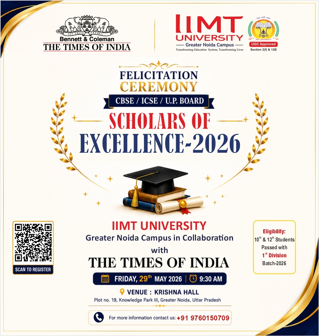 iimtnoida's tweet photo. 🌟 Honoring the brightest minds of 2026!
Join Scholars of Excellence-2026 at IIMT University Greater Noida Campus to celebrate academic achievers. 🎓✨
#ScholarsOfExcellence2026 #IIMTUniversity #BoardToppers #ClassOf2026 https://t.co/c6XEpVG1Tl