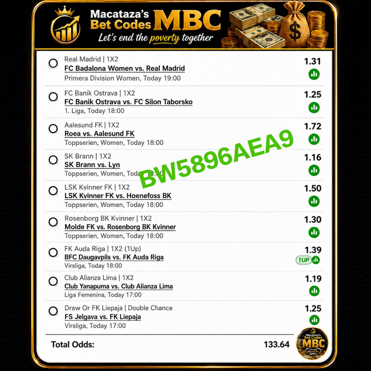 Drwayne9's tweet photo. @LoyalTipsters02 BW5896AEA9 Stake any amount you can https://t.co/RR8uy9pw1R