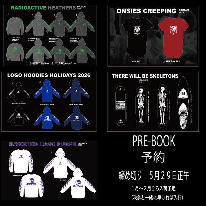 skullskatesjp's tweet photo. １月～２月頃入荷を予定している　HOLIDAYS LINEです！（早ければ秋冬と一緒に入荷予定）

締め切りが超タイトで　５月２９日金　正午までとなります。（カナダの締切の関係で）

在庫は入れない物もありますので欲しい人はご予約を！

こちら！
https://t.co/FNC42o4VC1 https://t.co/R6E2Gem51p