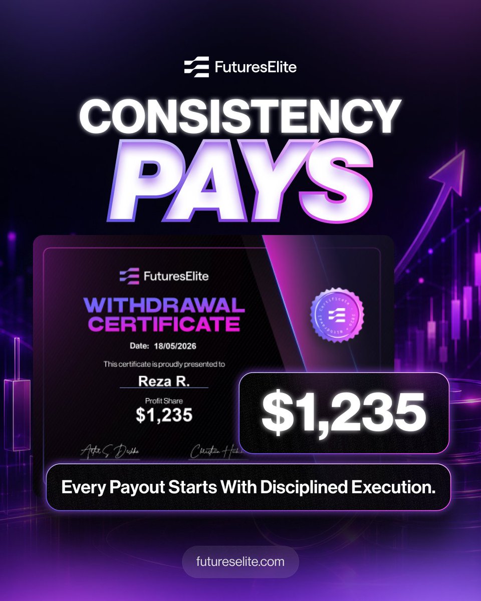 Futureselitecom's tweet photo. Another payout secured 💸

Reza R. receives $1,235 after staying disciplined and trusting the process.

Every trader starts somewhere. The key is staying consistent 📈

Drop a 🔥 to congratulate the trader below! https://t.co/AYpE7BnD2a