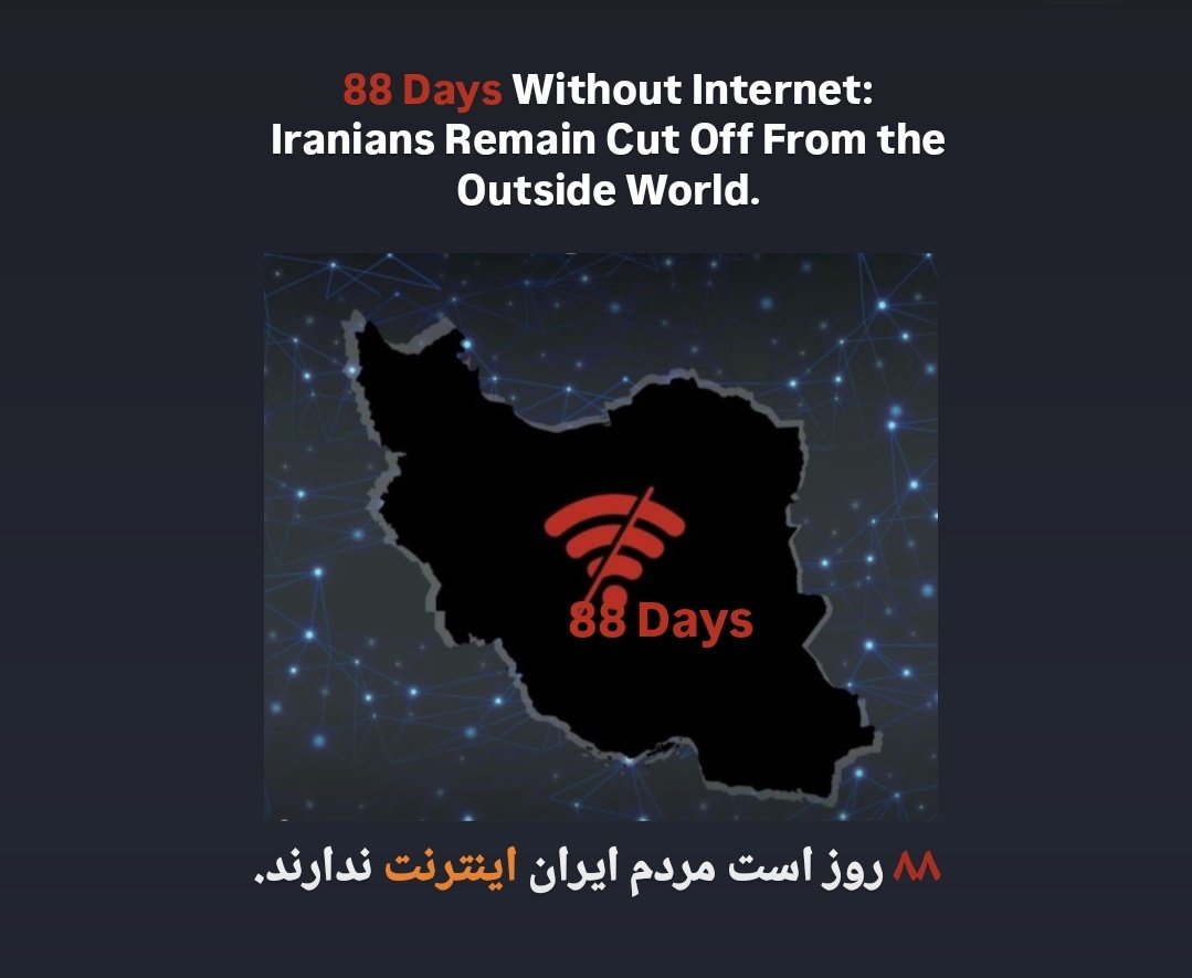 MahganF's tweet photo. 88 Days Without Internet: Iranians Remain Cut Off From the Outside World.
#iran
#ایران #فرزندان_ایران #اینترنت_آزاد 
#اینترنت_حق_همه_است https://t.co/jVoviavEQP