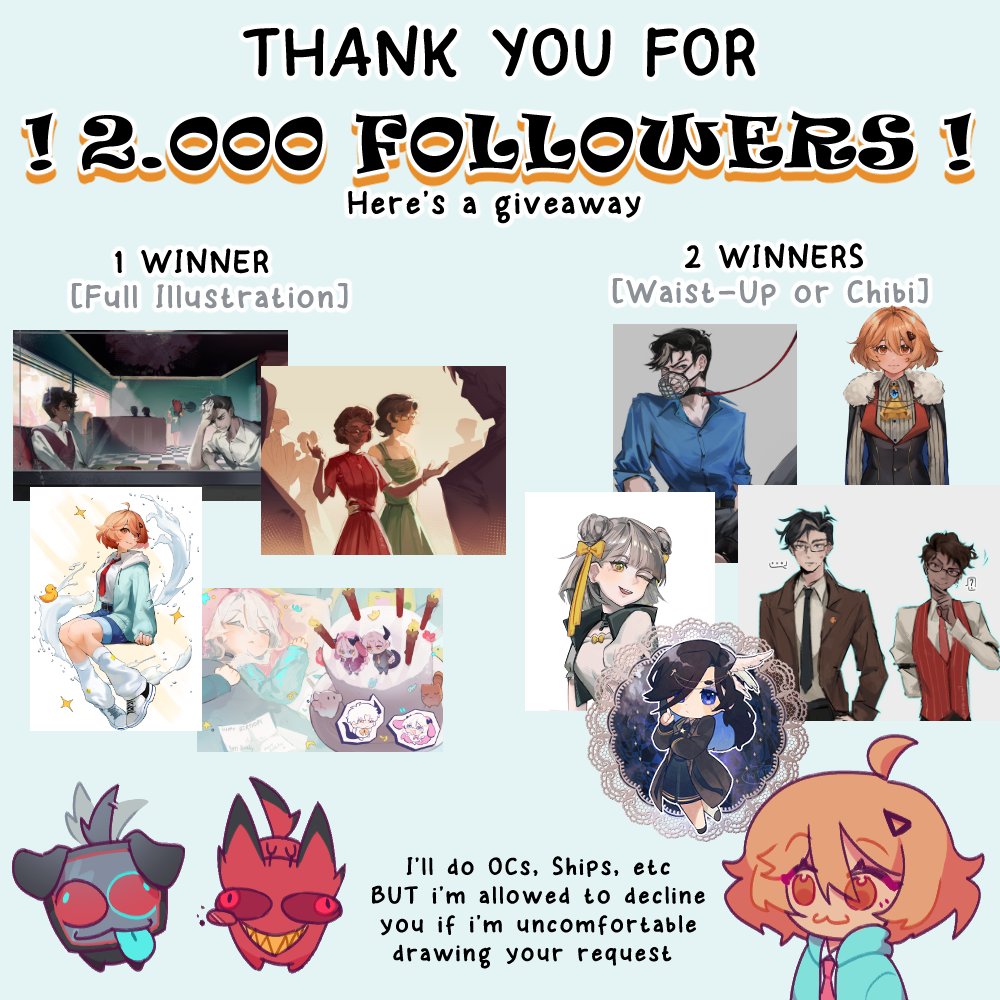 kota_ta_'s tweet photo. TYSM!! It's my first time hosting a giveaway :>
All you need to join in is:
- Like
- Repost
- Follow me
And that's it! The Deadline is June 19th. Once again thank you so much to everyone who has followed me for my art! ^^ https://t.co/LQunn1YfCi