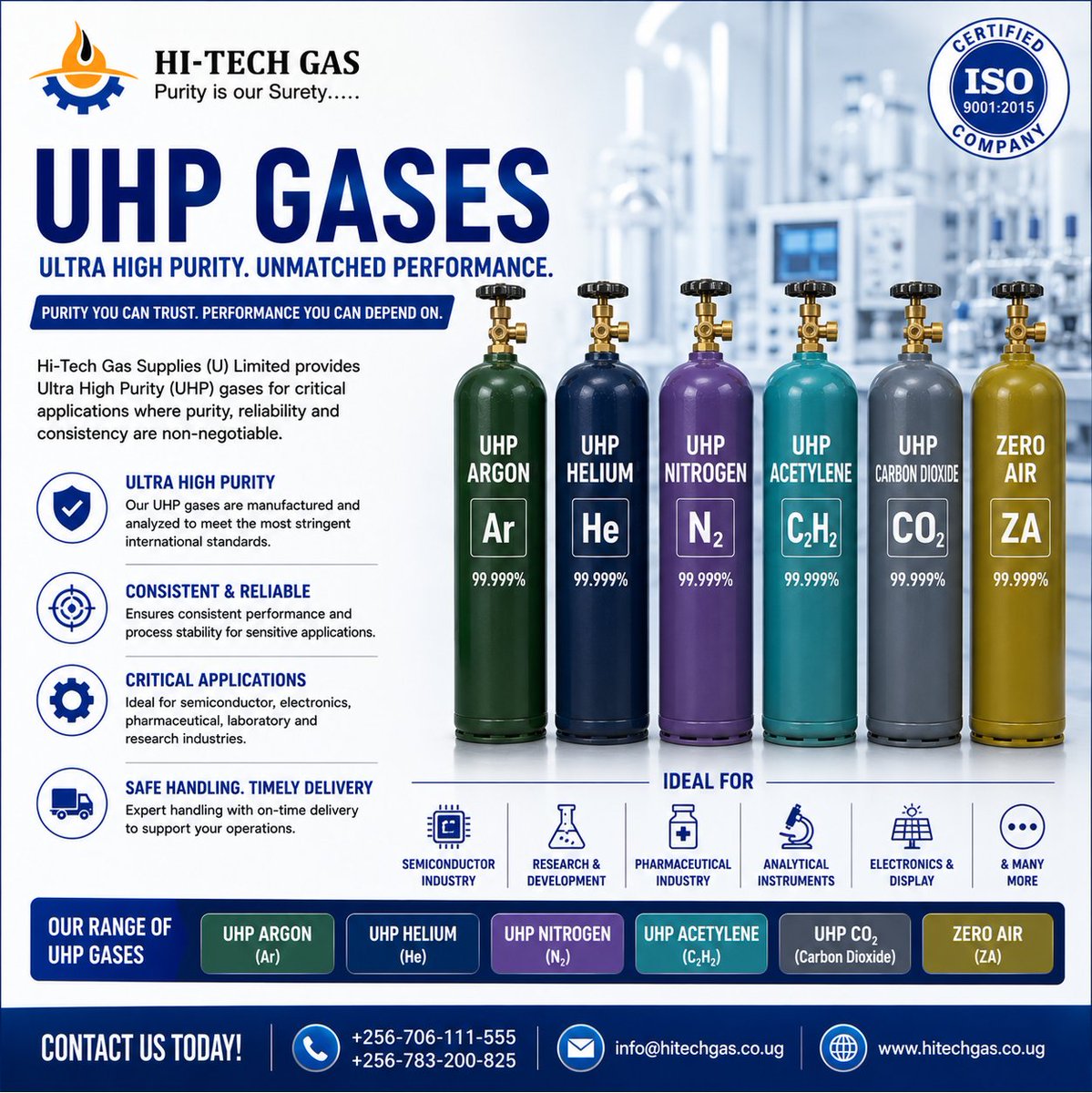 HiTechGasUg's tweet photo. Trusted UHP Gas Solutions for Laboratories, Electronics, Pharmaceuticals &amp; Research Industries. https://t.co/UrcOQA20cH