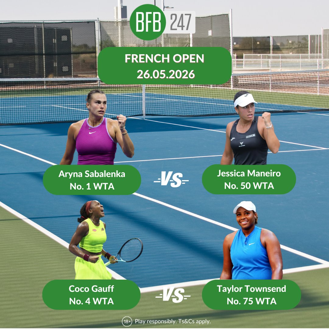 bfb247's tweet photo. The stars are ready to shine at Roland-Garros🎾✨

Today’s Women’s Singles matches at the French Open promise huge battles on the Paris clay, with top names like Aryna Sabalenka, Coco Gauff and Qinwen Zheng all stepping onto court 🇫🇷🔥
#FrenchOpen #RolandGarros #WTA #Tennis https://t.co/gK2pFyjEZf