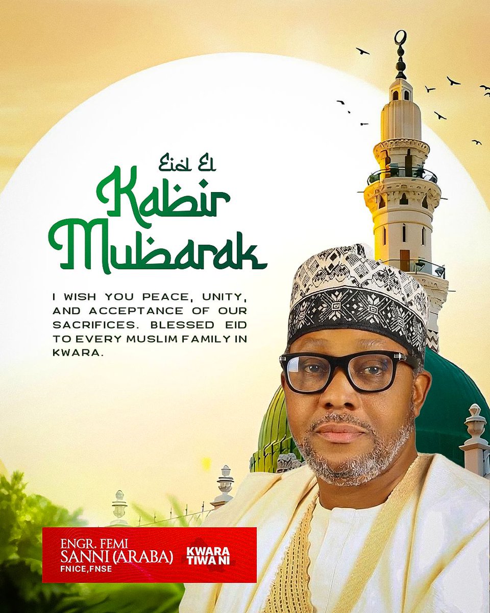 RDauda20429's tweet photo. EID-EL-KABIR: ENGR. FEMI SANNI (ARABA) GREETS MUSLIM KWARANS, CALLS FOR UNITY AND CONTINUED SUPPORT FOR GOOD GOVERNANCE

https://t.co/jgJM9G02fA https://t.co/BnmGiw0GG3