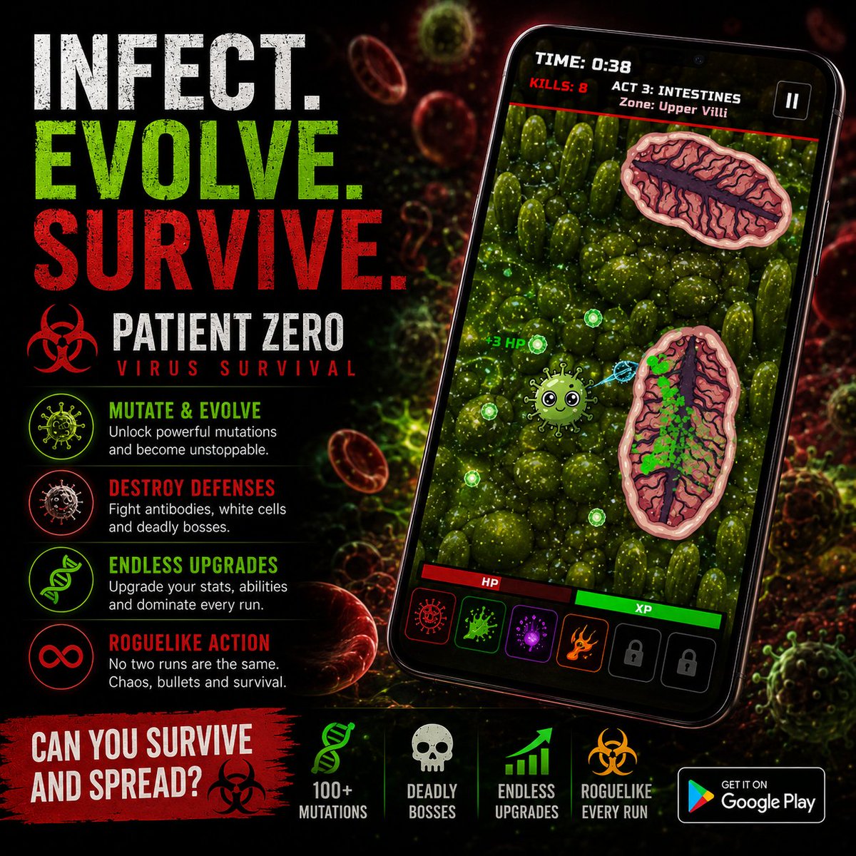 EvoLabXGames's tweet photo. 🦠 The immune system thought it could stop me…

Then I evolved.

☣️ New mutations
⚡ Faster attacks
🧬 Stronger survival builds
💀 Pure roguelike chaos inside the human body

Every run gets more insane.

PATIENT ZERO: VIRUS SURVIVAL is starting to feel dangerous 😭 https://t.co/isddBDtQTs