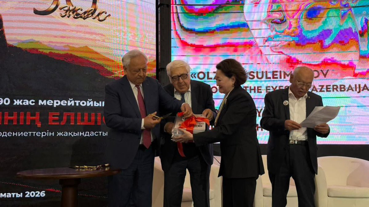_TCHF's tweet photo. A remarkable contribution to the 90th anniversary of Olzhas Suleimenov: the Turkic Culture and Heritage Foundation presented the book “Olzhas Suleimenov Through the Eyes of Azerbaijan” at the VII International Forum for the Rapprochement of Cultures of Eurasia in Almaty 🇰🇿.

The publication features historical dialogues between Olzhas Suleimenov and National Leader Heydar Aliyev, interviews, official decrees of President H.E. Ilham Aliyev, as well as articles and poems by prominent Azerbaijani intellectuals dedicated to the great poet’s life and legacy.

The book was warmly welcomed by forum participants and became a meaningful cultural contribution to the jubilee celebrations.