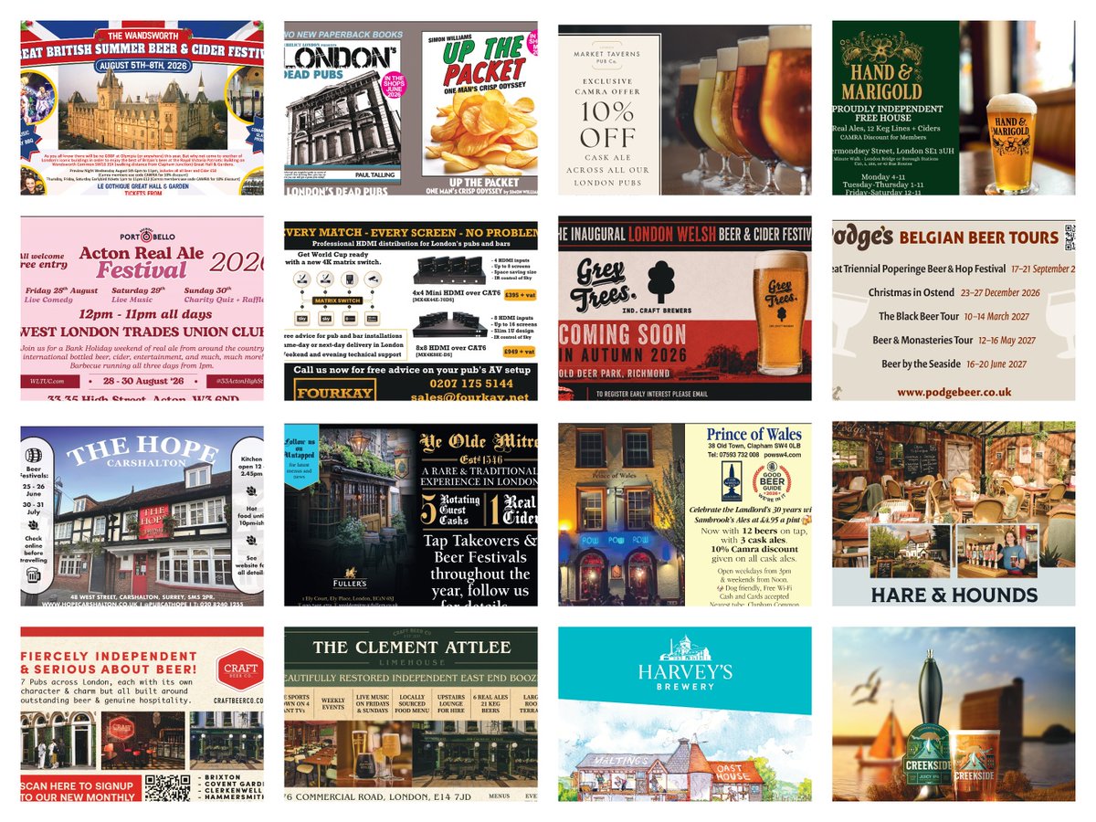 CAMRA_London's tweet photo. The next London Drinker magazine will be published tomorrow. Here is a preview of the adverts

https://t.co/wVxD3vUfn7

Contact @LDAds if you wish to advertise in future issues. https://t.co/m7li2h5L4L
