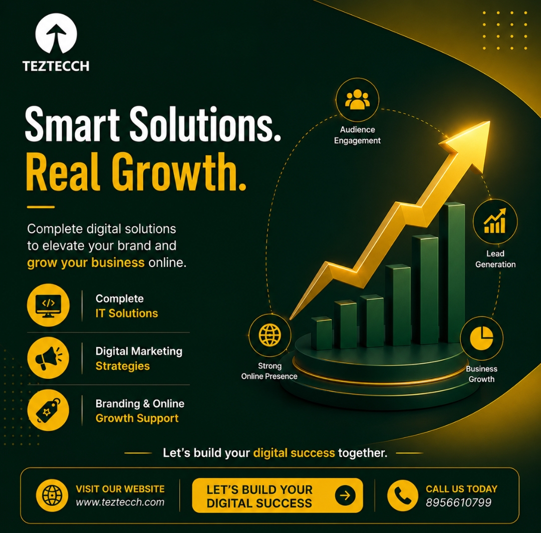 TecchTez's tweet photo. Smart Solutions. Real Growth. That’s our promise to your brand! 

Let’s turn your business goals into reality. 
📞 Get a free growth consultation today: 8956610799 
🌐 Explore our services: https://t.co/yrElYX6Y2o

#TeztecchSolutions #BusinessMarketing #TechSolutions https://t.co/Oyz6CPHEf3