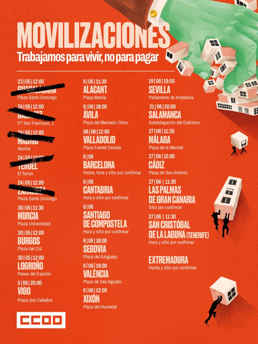 CCOO's tweet photo. ✊📢 ¡Basta ya! Nos vemos en las calles. Acude a la manifestación de tu ciudad. https://t.co/9HrLu2AMwJ