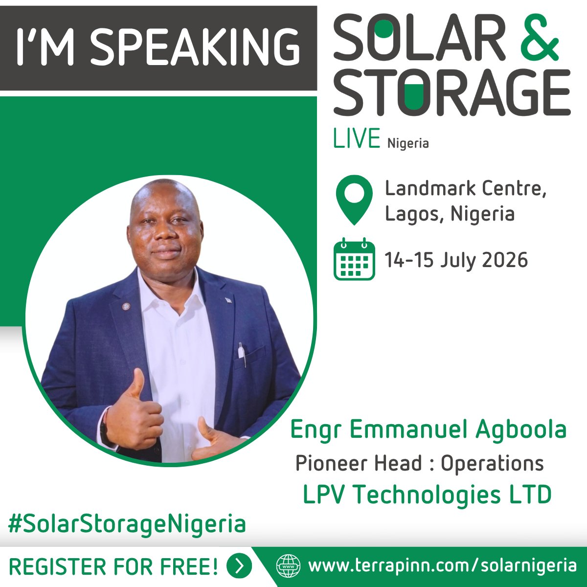 LPVtech's tweet photo. This July, our Pioneer Head of Operations will take the stage at Solar &amp; Storage Live Nigeria 2026 — leading a critical conversation on building Nigeria’s first solar manufacturing success story.

Join the conversation: https://t.co/T7Z2QIwLBA

#SolarStorageNigeria @REANigeria https://t.co/ZSMGGDqQSa