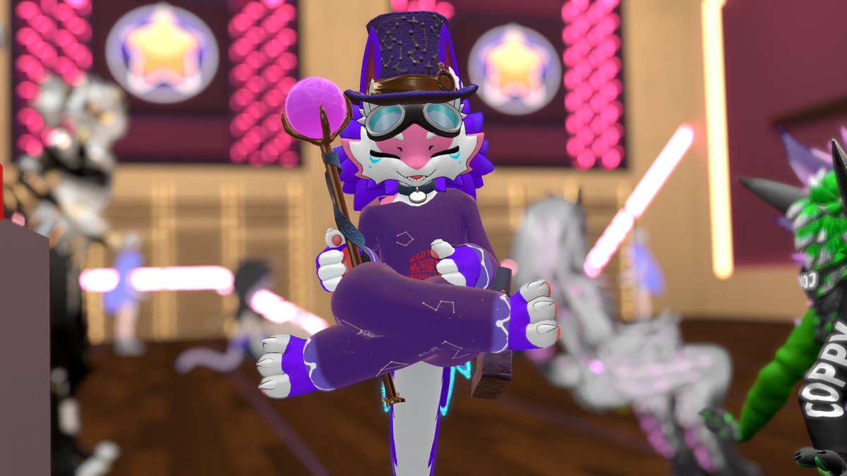 VRD_Official's tweet photo. Session 273 at #vrdancing was done by AzinTheWizard!

The day was filled with 👺unpredictabilities👺but Azin's 🪄magic🪄helped us realize how much fun we were having! Remind me never to doubt a cute wizard in purple.😟

Join us Saturdays, EU &amp; NA Timeslots #VRChat #Dancing #Dance https://t.co/mCEfjvt0KW