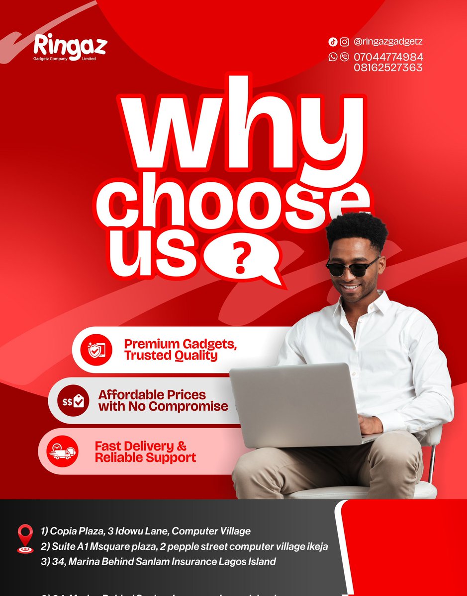 ringazworld's tweet photo. Why choose us? Because you deserve premium tech without the premium headache. 💯🔥

​From unbeatable prices to lightning-fast delivery and top-tier customer support, we’ve got you covered at Ringaz Gadgetz.

​Slide into our DMs to shop now! 🛍️ https://t.co/LEJLJkKDNl