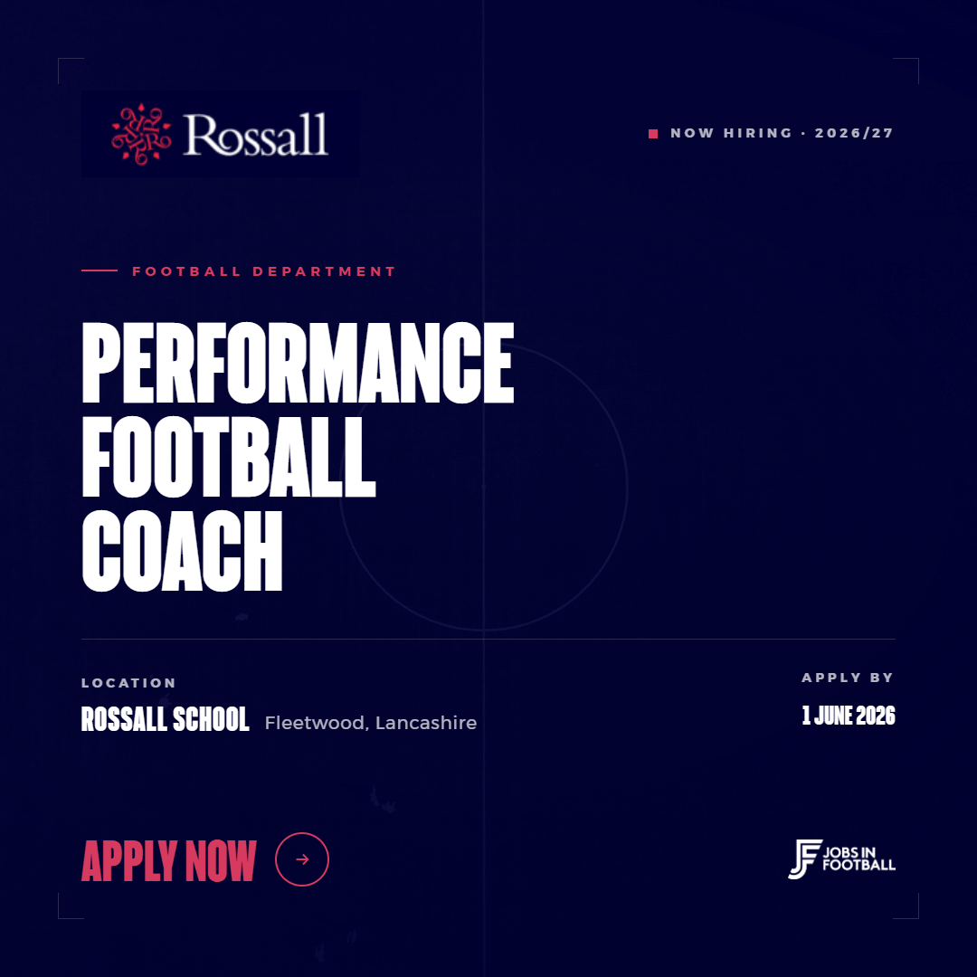 JobsInFootball's tweet photo. Rossall School is hiring a Performance Football Coach

Rossall is entering a new era of sport, with a major investment into specialist coaching across football, golf, hockey, cricket and netball.

As part of this development, the school is recruiting a Performance Football Coach to deliver coaching across the Elite Rossall Football Programme and the Manchester City Football Programme.

The role includes:

⚽ Delivering high-quality football coaching
 🏟 Supporting elite standards across the programme
 📋 Taking part in Manchester City modules
 👥 Leading lower school age group teams
 🗓 Supporting fixtures, training sessions and tours
 🏫 Contributing to the boarding life of a busy independent school

A brilliant opportunity for a coach who is passionate about developing young players in a high-performance school football environment.

📍 Rossall School, Fleetwood
 💼 Performance Football Coach
 🗓 Deadline: 12 noon, Monday 1 June 2026

Apply via Jobs In Football.

https://t.co/fLdUvfA7wM