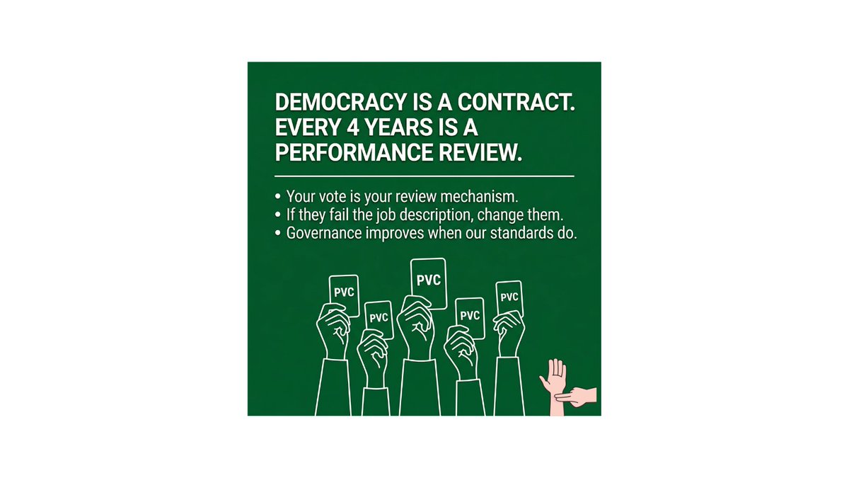 Citizens_PULSE's tweet photo. Democracy is a contract. Every 4 years is a performance review.
But here's the problem, you can't review what you don't understand.
Your vote is only powerful when you know the job description. @TheSPPG @fixpoliticsnig @sppgkenya
#CitizensPULSE #KnowYourGovernment #SPPG https://t.co/XlTSBktAaJ