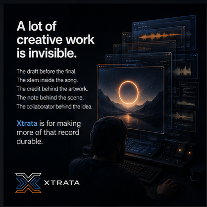 XtrataLayers's tweet photo. 🧵 Invisible Work

A lot of creative work is invisible. 

The draft before the final. 
The stem inside the song. 
The credit behind the artwork. 

Xtrata is for making more of that creative record durable.

https://t.co/JRvQt254Hi https://t.co/vaNLInpesW