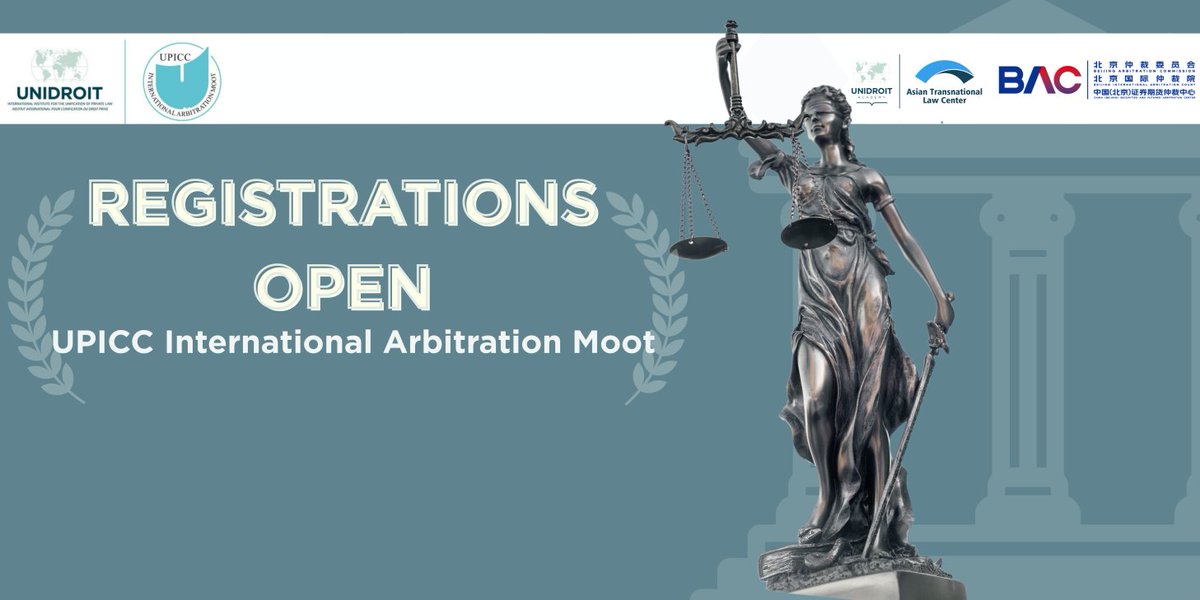 UNIDROITorg's tweet photo. We are pleased to launch the Second Edition of the #UPICC International Arbitration #Moot. 

🔗 Learn more at: https://t.co/FMIqat3WBn

🔗 To register, submit your registration details and memorials to upiccmoot@unidroit.org &amp; moot@bjac.org.cn.

#MootCourt #100YearsofUNIDROIT https://t.co/IrEMXjOg4i