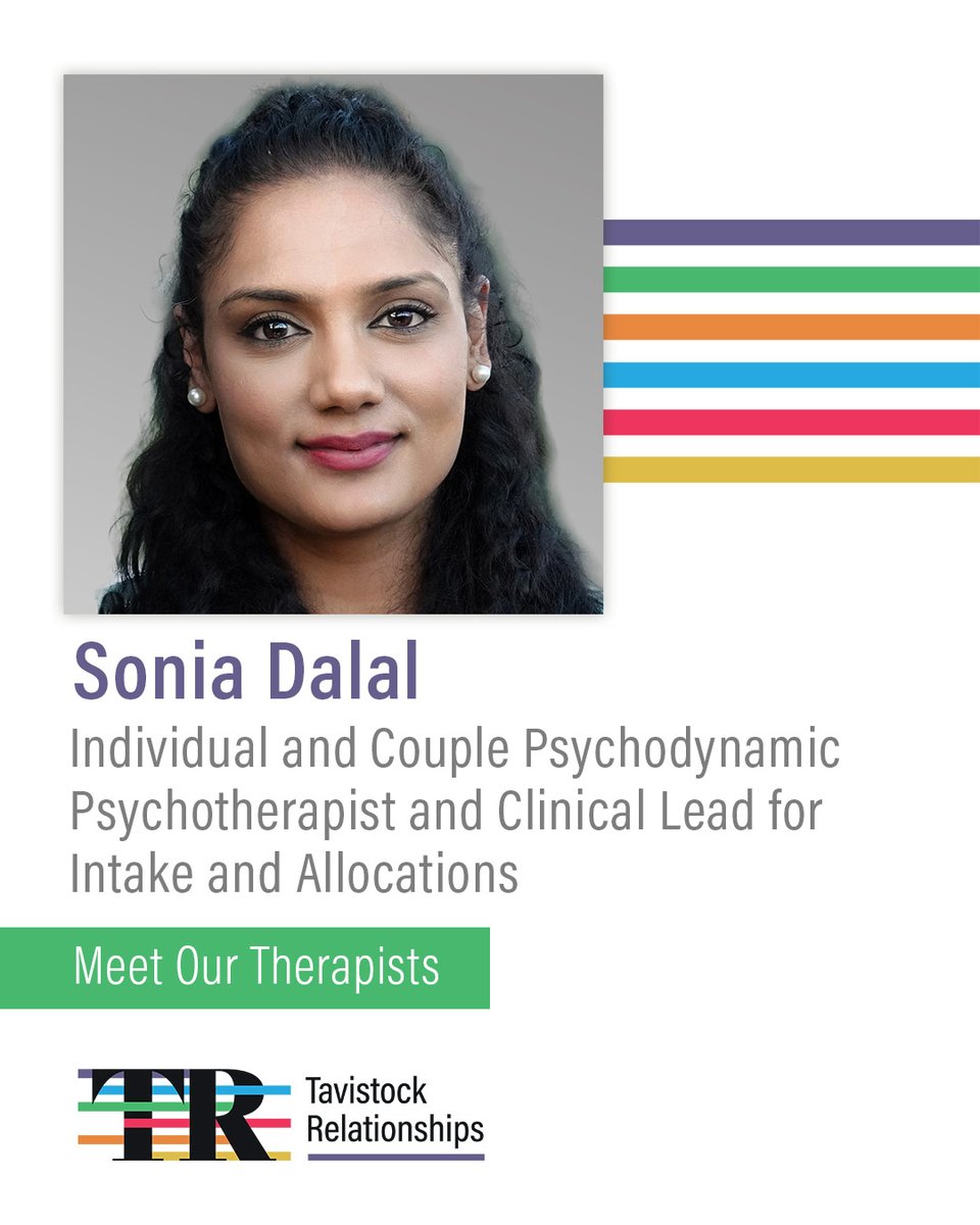 TaviRelations's tweet photo. Sonia Dalal is an Individual and Couple Psychodynamic Counsellor and Psychotherapist. She completed her training in Individual and Couple Psychodynamic Psychotherapy at Tavistock Relationships and has also undertaken specialist training in Divorce and Separation. https://t.co/guvMMF3mNc