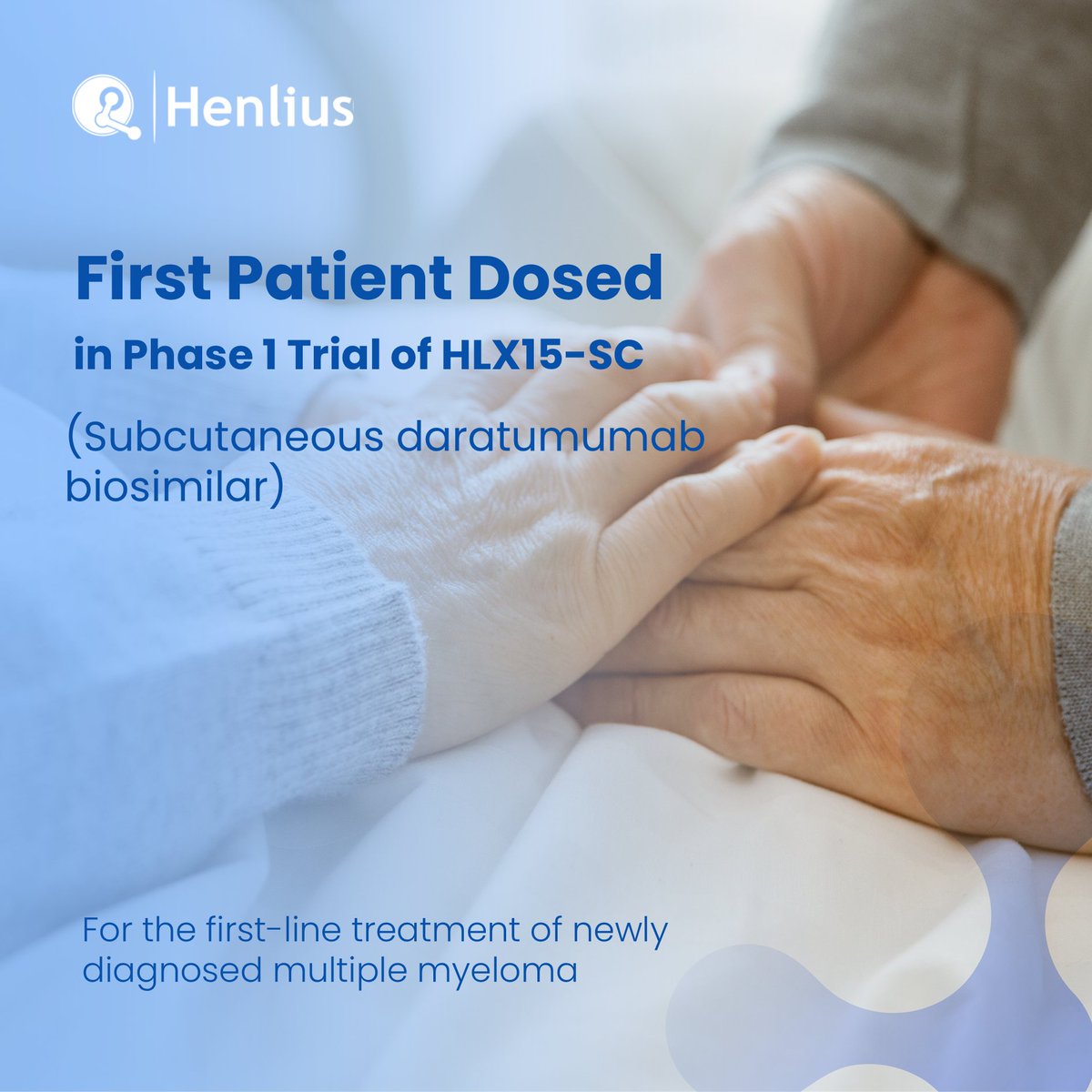 HenliusBiotech's tweet photo. We are pleased to announce that the first patient has been dosed in China in the MRCT Phase 1 trial of our self-developed subcutaneous #daratumumab biosimilar candidate, HLX15-SC, for the first-line treatment of newly diagnosed multiple myeloma (NDMM).
🔗: https://t.co/zbrSD0NJDP https://t.co/bQa1IMw8NE