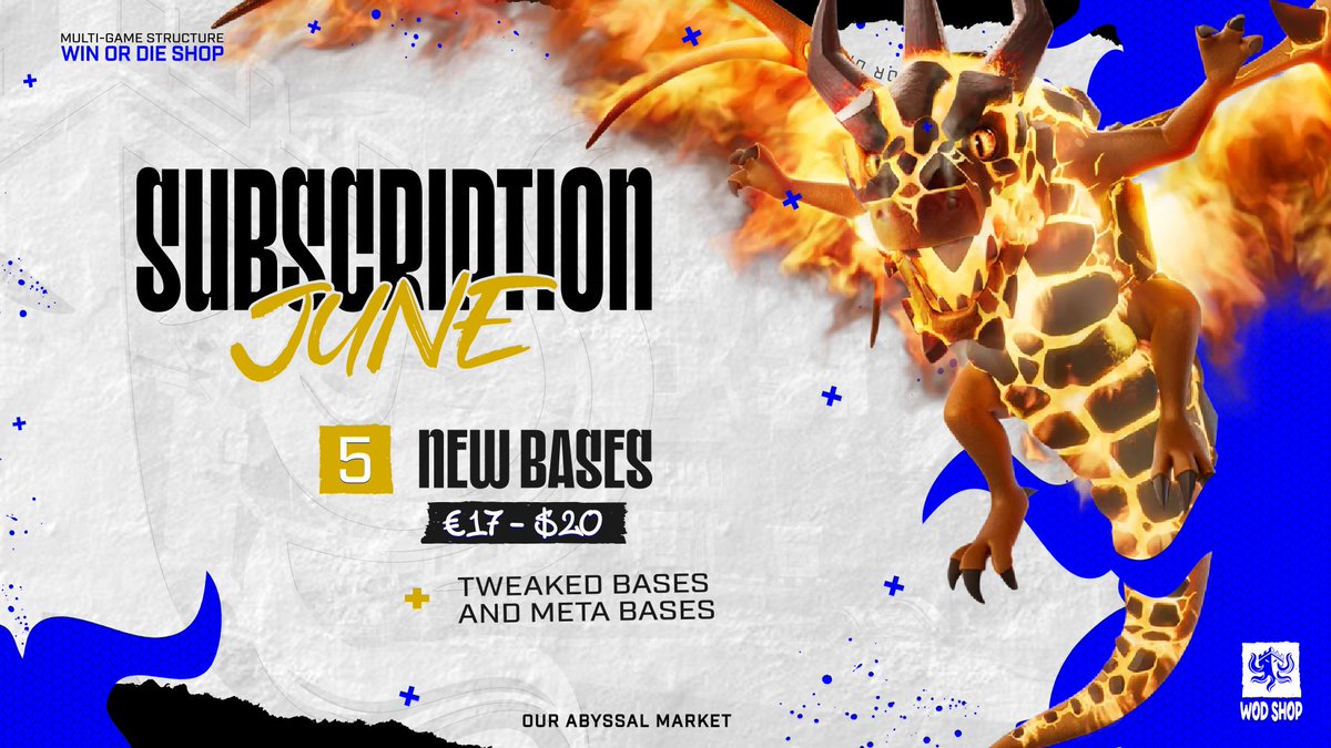 Wod_shop_sc's tweet photo. June Subscription is here !! 
- 5 new fresh bases during the season
- A lot of meta bases for training
- Monthly meta-proof refresh against jetpack and air spam! (TH18!)
- Request feedback any time
- Limited to a max of 20 pushers 

Take your order here : https://t.co/noJzfV0UPB https://t.co/x2kBZCfqcR