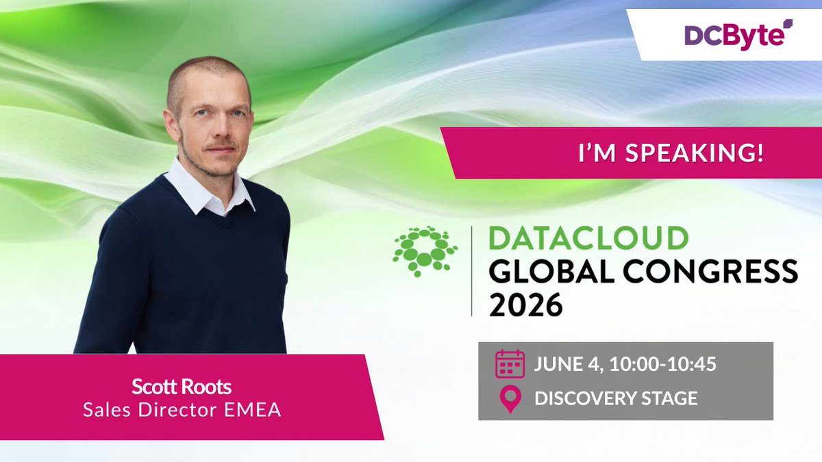 DC_Byte's tweet photo. We’re pleased to share that Scott Roots, VP Sales EMEA, will be moderating a keynote panel at DataCloud Global Congress 2026: 

🎤 The View from the Global Colo Operators 
📅 4 June 2026 
⏰ 10:00 – 10:45 
📍 Discovery Stage, Green Zone https://t.co/WI7CcsMAmx