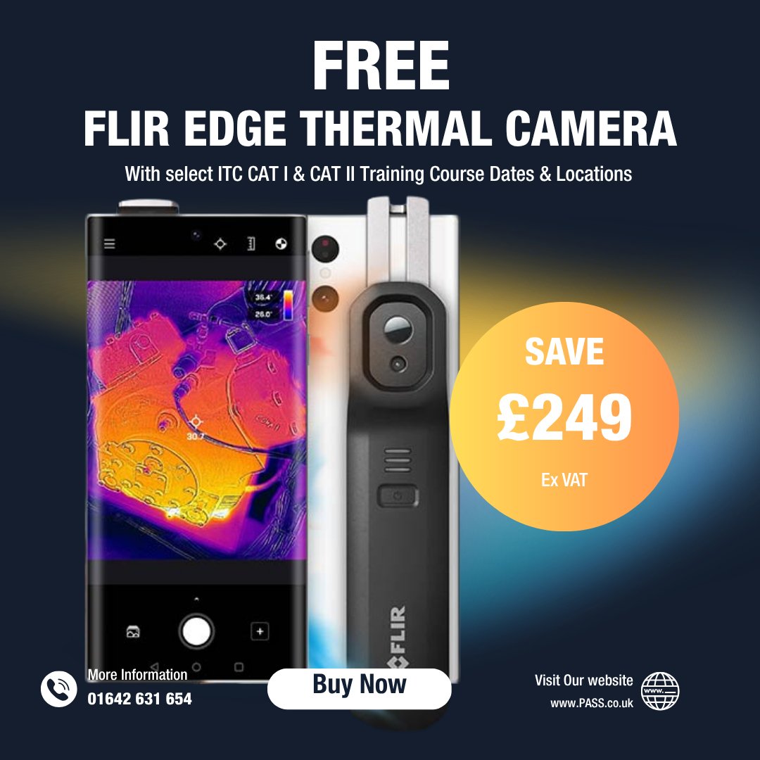 PASS_Tester's tweet photo. Get more value out of your thermal camera with an #ITC Cat I or Cat II Thermography Course. 🔥

Register for select course dates &amp; locations &amp; get a #FREE @flir Edge Thermal Camera.

Advance your skills &amp; save £249 (ex VAT) on a #FLIR Edge ➡️ https://t.co/mrq4A5qGHr https://t.co/MRWcvjz3V9