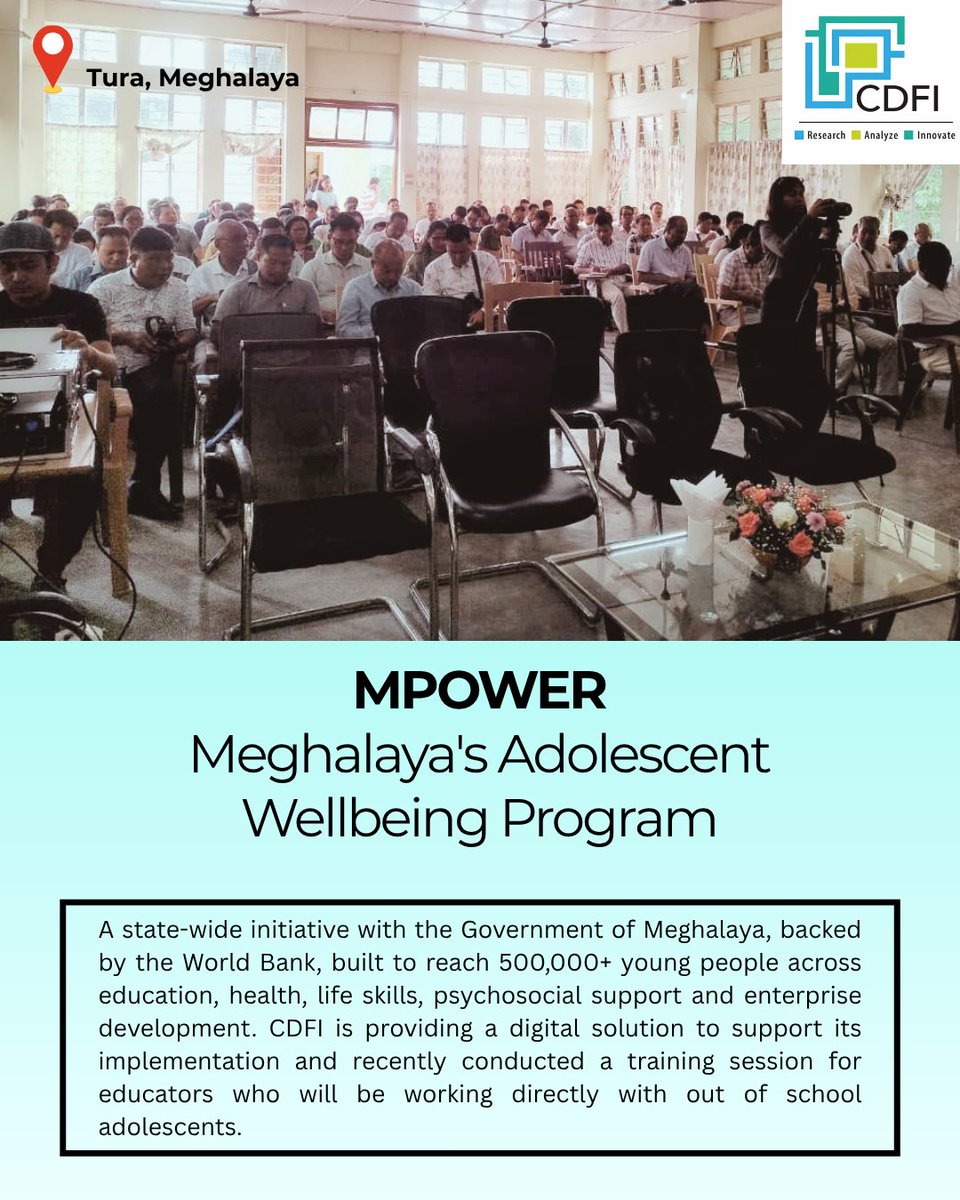 IndiaCDFI's tweet photo. In May, CDFI trained educators in Tura, #Meghalaya under #MPOWER, a @MeghalayaGov initiative reaching 500,000+ adolescents across education, health and life skills.

#CDFI's digital solution helps track attendance, progress and outcomes in real time. https://t.co/PlRDWh9EQz