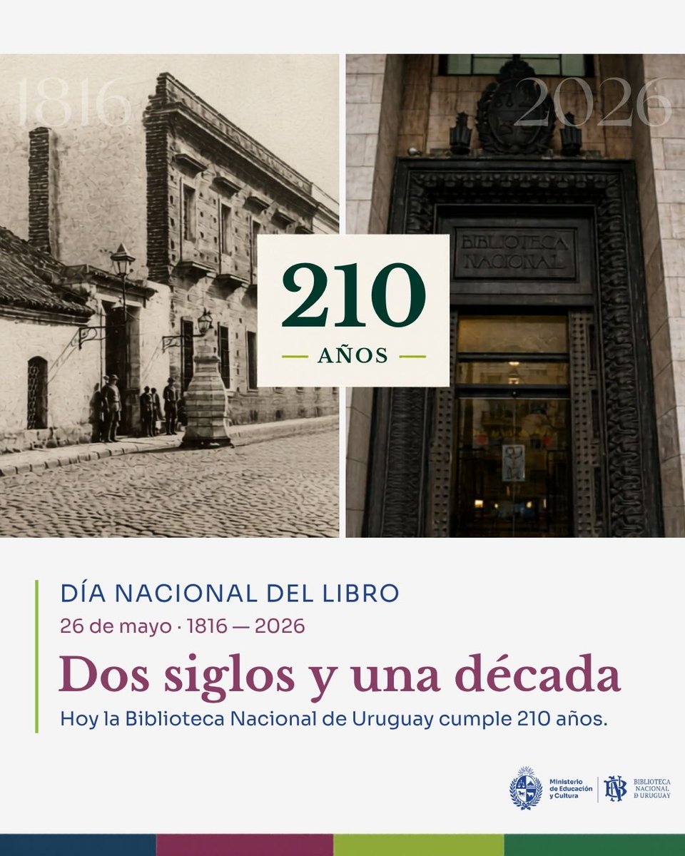 BNUruguay's tweet photo. 📚 ¡Feliz Día Nacional del Libro!

✨ Cada 26 de mayo Uruguay conmemora esta fecha porque ese día, en 1816, se inauguró la primera biblioteca pública de nuestro territorio: origen de la actual @BNUruguay y primera institución pública cultural del país.

🧵 https://t.co/LTE5yDvXsE