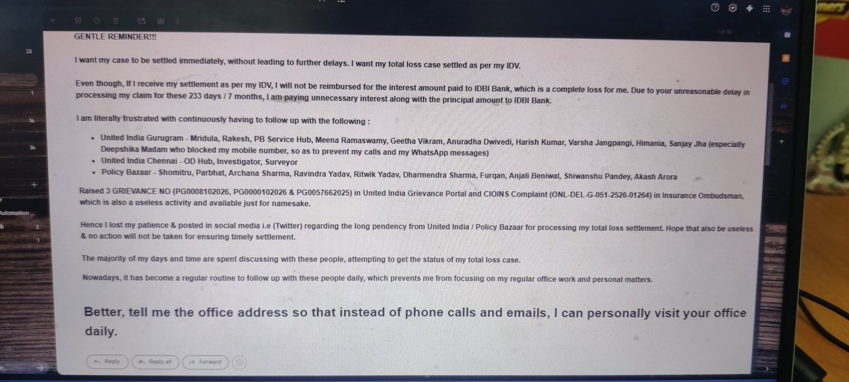 Shyam71196's tweet photo. @policybazaar For the past 234 days / 7 months, i am getting the same reply from Policybazaar &amp; really fed up with this. I want my total loss settlement immediately. I am paying emi without having car &amp; struggling to manage monthly expenses because of your unreasonable delay
#claimdelay https://t.co/V01eGAkxuZ