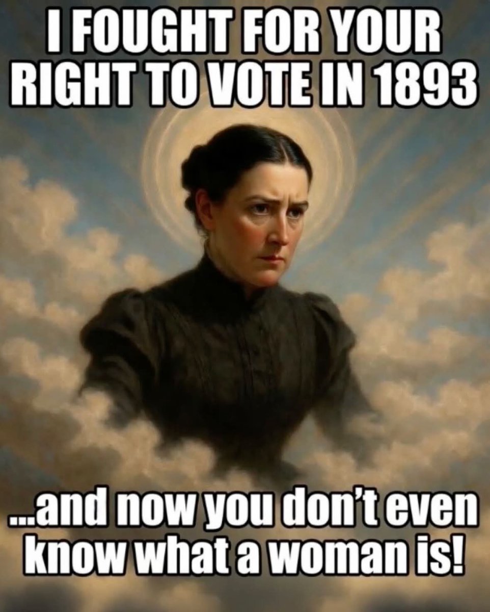 TerriWhiti's tweet photo. New Zealand, the first country in the world to give women the vote in 1893, no longer defends what a woman is....it's certainly not a bloke in a dress and lippy https://t.co/95URkFlUpu