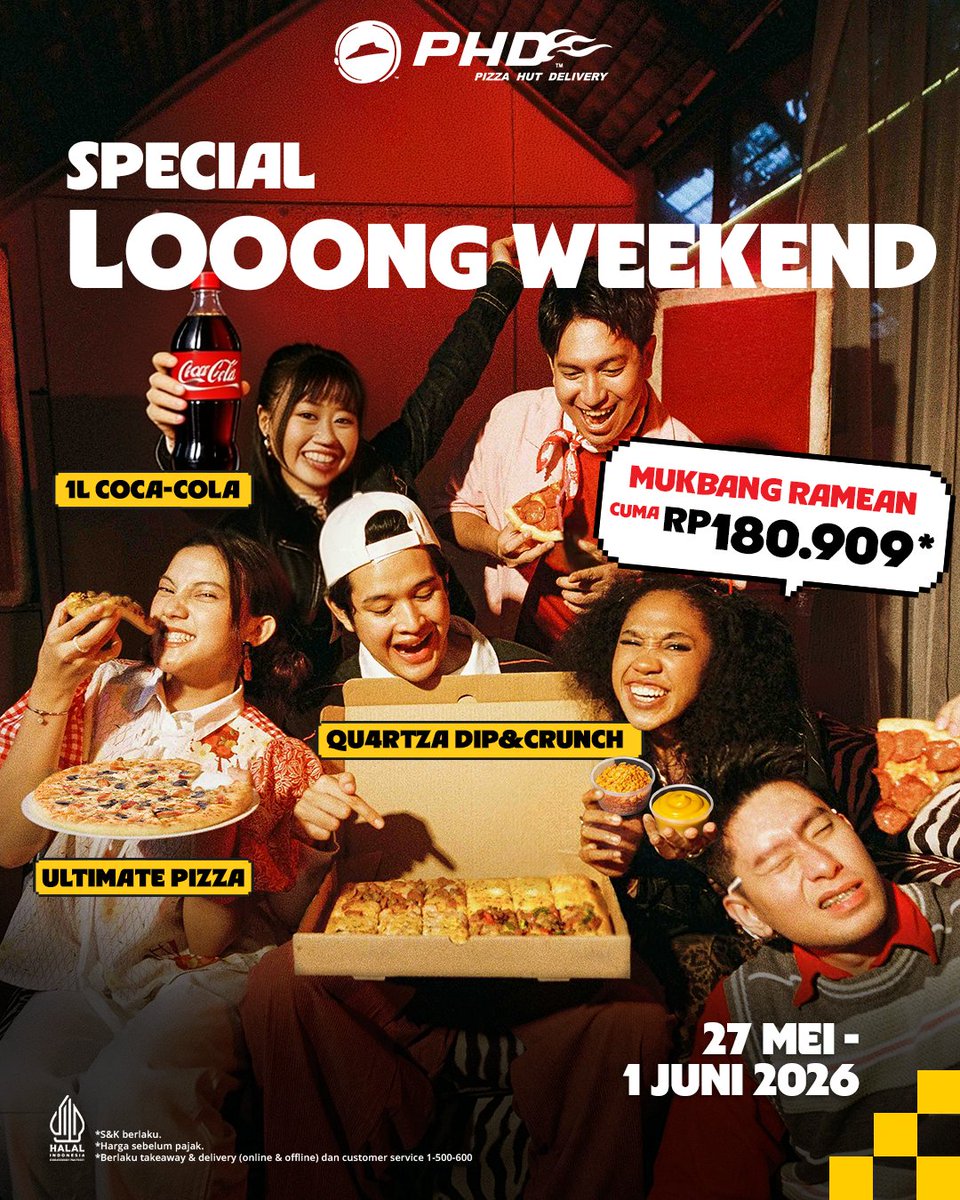 phd_id's tweet photo. PUAS MAKAN PIZZA PAS LONG WEEKEND? BISAAA~ 😎

Kapan lagi modal 180rb-an udah dapet 1 QU4RTZA Dip &amp; Crunch + 1 Ultimate Pizza + Coca-Cola  1L 🙌🏼

Bebas pilih topping Ultimate Pizza: Honey BBQ Buldak, Fiery Cheesy Buldak, Cheese Madness, atau Creamy Chicken Alfredo. https://t.co/ogzglshQpz