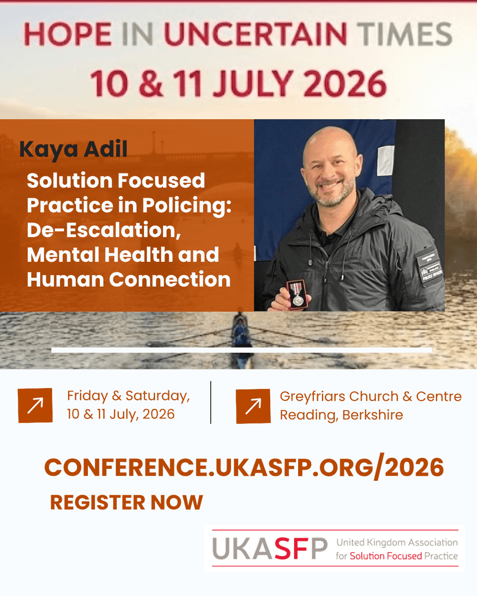 ukasfp's tweet photo. What does a Solution Focused stance look like in a policing crisis situation?

Kaya Adil brings frontline experience to #UKASFP2026 🗓 10–11 July, Reading 🔗 https://t.co/gewI1bt0M9 — concession rates available

#SolutionFocused #Policing #MentalHealth https://t.co/q6Ddp6jw4J