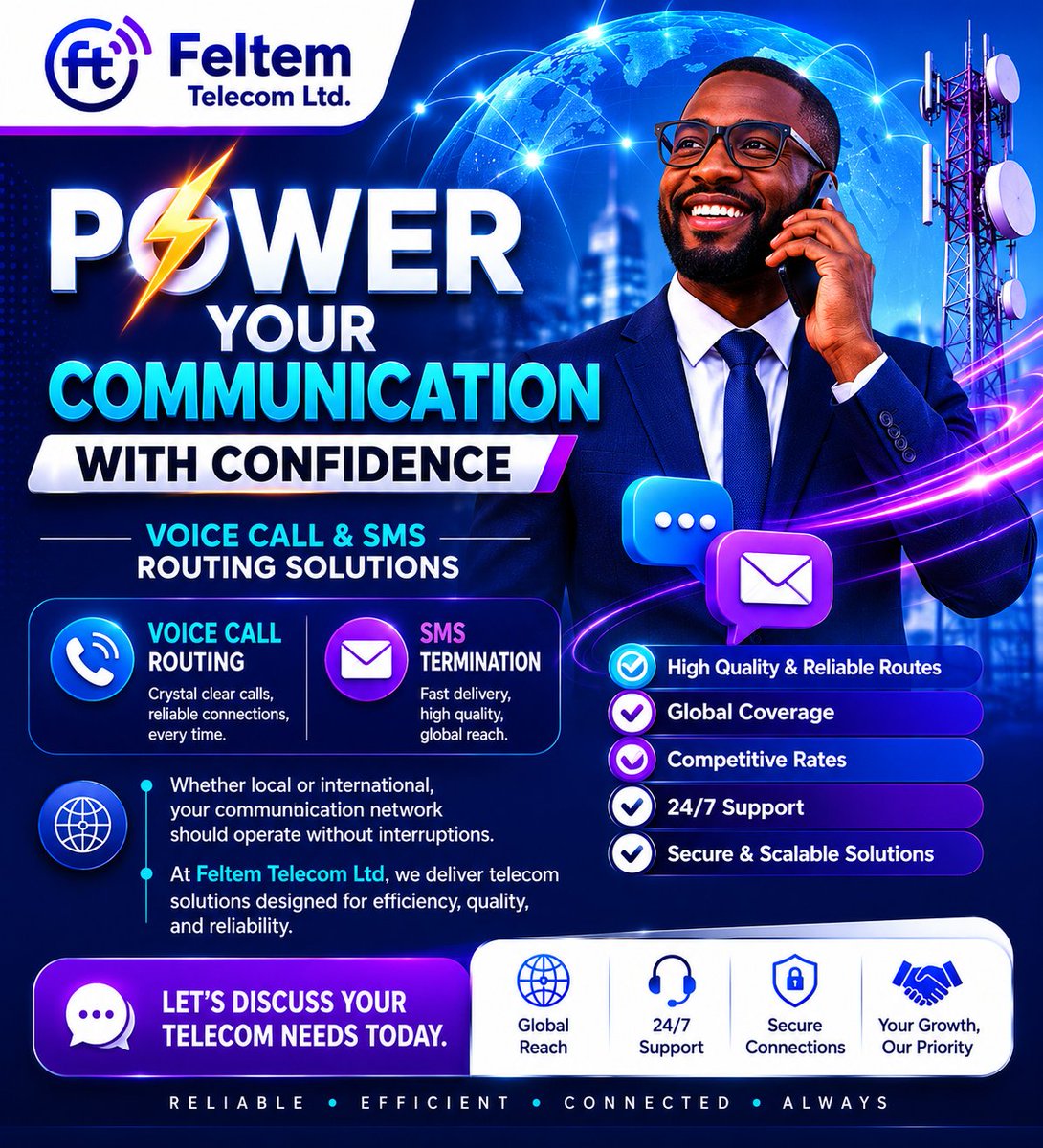 feltemtelcom's tweet photo. At Feltem Telecom Ltd, we deliver telecom solutions designed for efficiency, quality, and reliability.

Let’s discuss your telecom needs today.
WhatsApp: https://t.co/JDkndCTlcG

#TelecomServices #SMSTermination #VoiceRouting #FeltemTelecom #BusinessGrowth https://t.co/PIIHsiqJpx