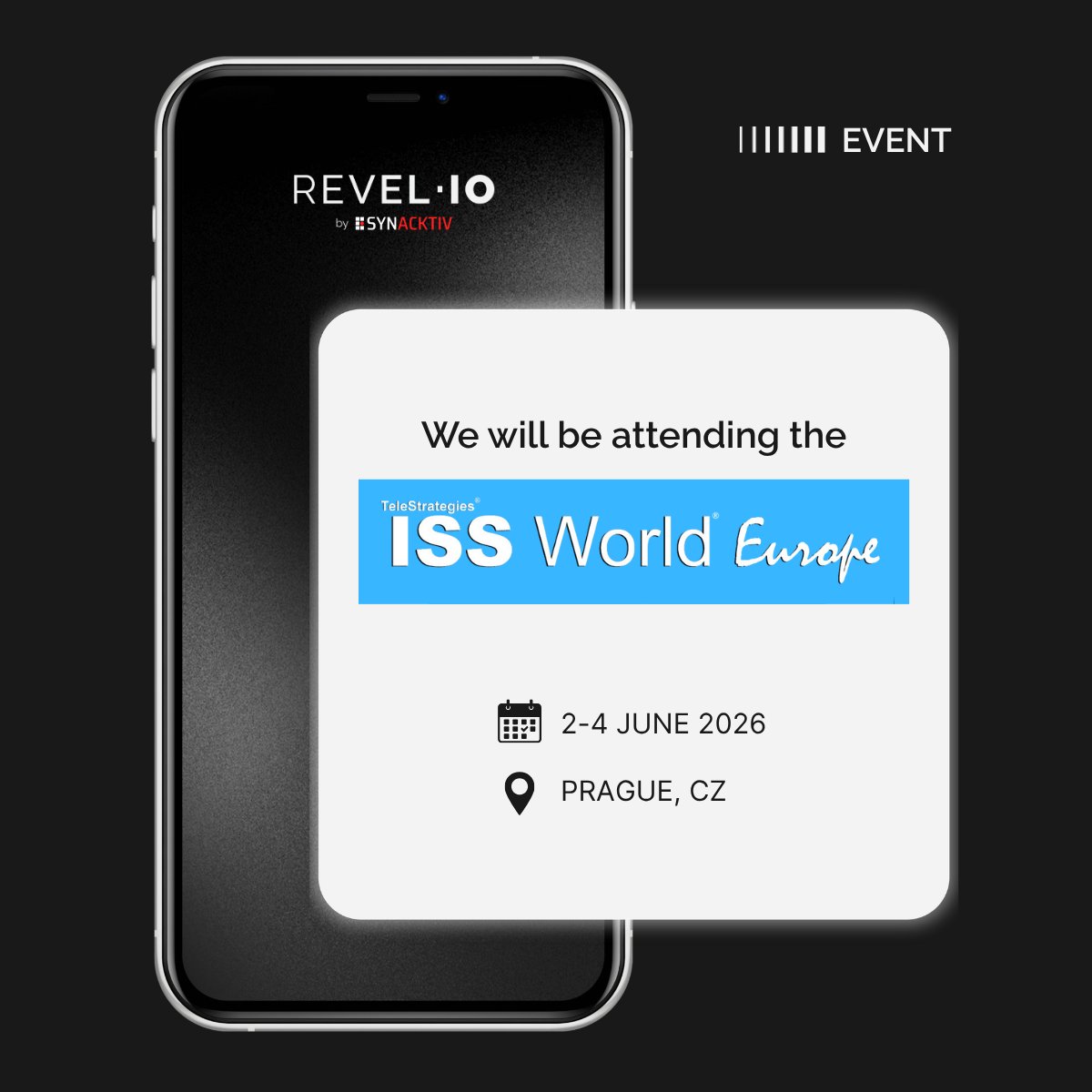 REVEL_IO_'s tweet photo. 🇨🇿 7 days to go before #ISSWorldEurope in Prague!

#REVEL·IO by @Synacktiv will be at stand T5 - from June 2-4 - to discuss how we support digital investigations through device access, password recovery, and critical data extraction.

Attending the event? Come meet our team! https://t.co/t7KqIANKwI