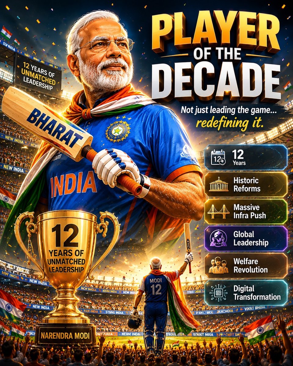 BJP4Goa's tweet photo. 12 years of dominance. 🔥🏏
Player of the Decade, not just leading the game, but redefining it with unmatched consistency, passion, and greatness. 👑 https://t.co/2bczwyMEbm