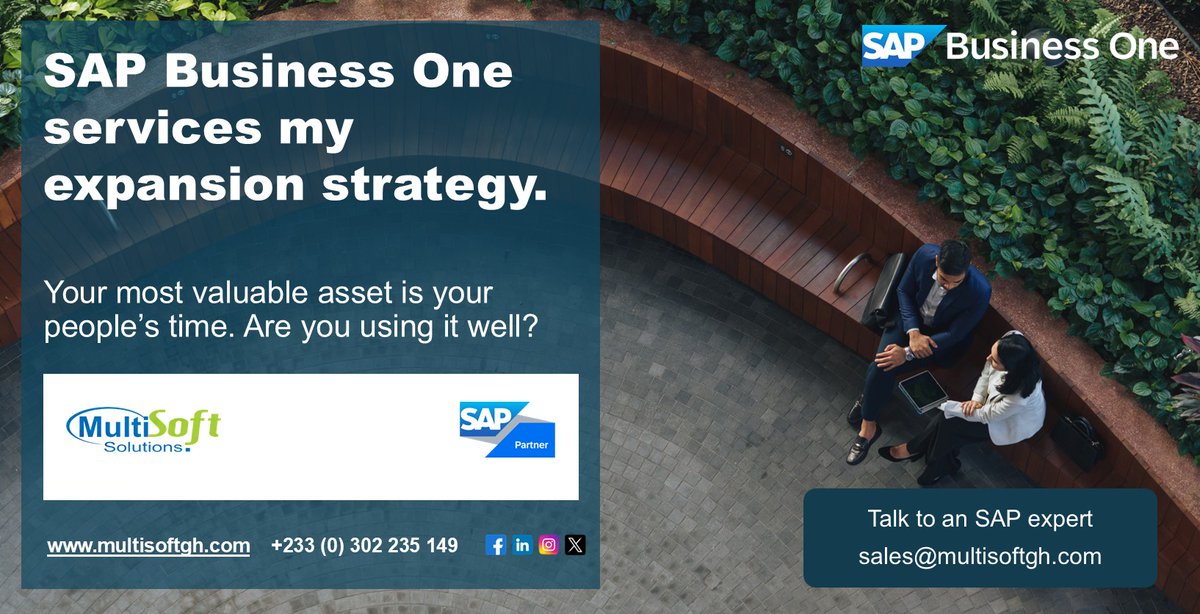 multisoftsolgh's tweet photo. Your people’s time is your most valuable asset. Are you using it well? Can you actually take on that new client? 
Scale smarter with SAP Business One. 

MultiSoft Solutions has the expertise and the tools to fuel your expansion strategy.

 #ERP# BusinessGrowth #MultiSoftSolutions https://t.co/N5g2PW6Jjy