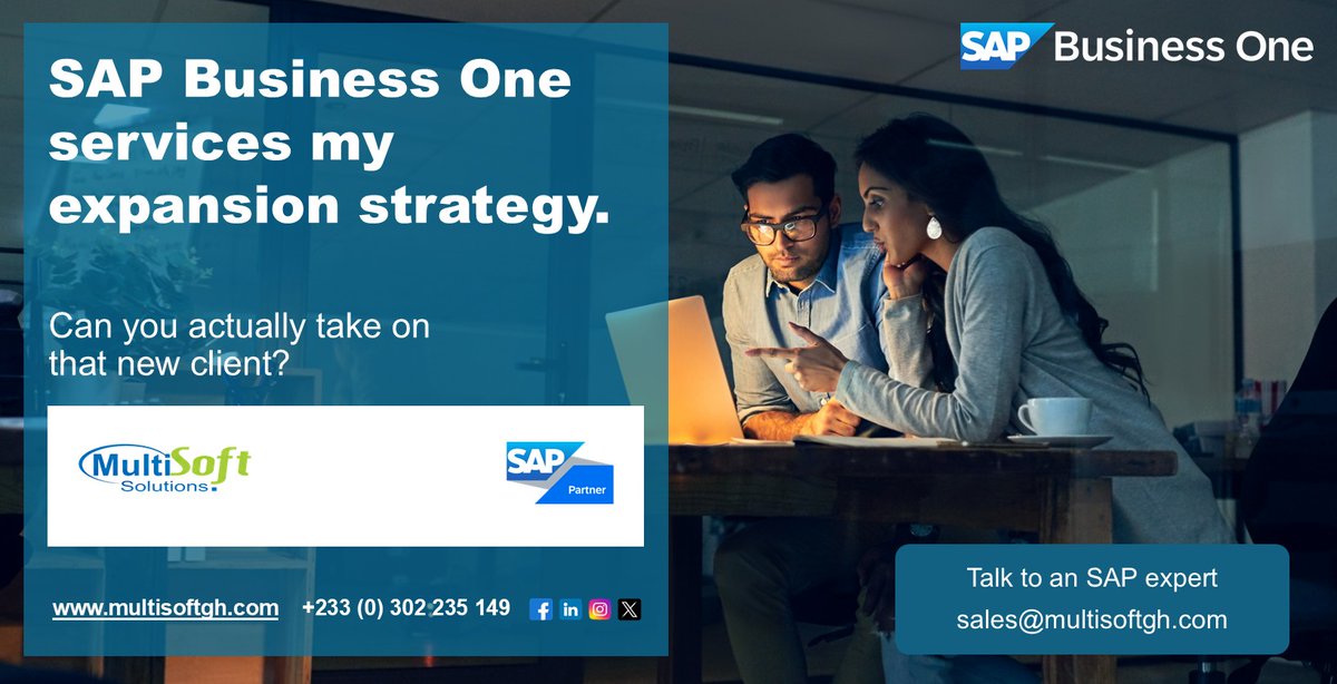 multisoftsolgh's tweet photo. Your people’s time is your most valuable asset. Are you using it well? Can you actually take on that new client? 
Scale smarter with SAP Business One. 

MultiSoft Solutions has the expertise and the tools to fuel your expansion strategy.

 #ERP# BusinessGrowth #MultiSoftSolutions https://t.co/N5g2PW6Jjy