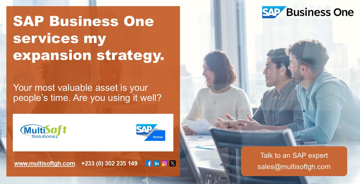multisoftsolgh's tweet photo. Your people’s time is your most valuable asset. Are you using it well? Can you actually take on that new client? 
Scale smarter with SAP Business One. 

MultiSoft Solutions has the expertise and the tools to fuel your expansion strategy.

 #ERP# BusinessGrowth #MultiSoftSolutions https://t.co/N5g2PW6Jjy