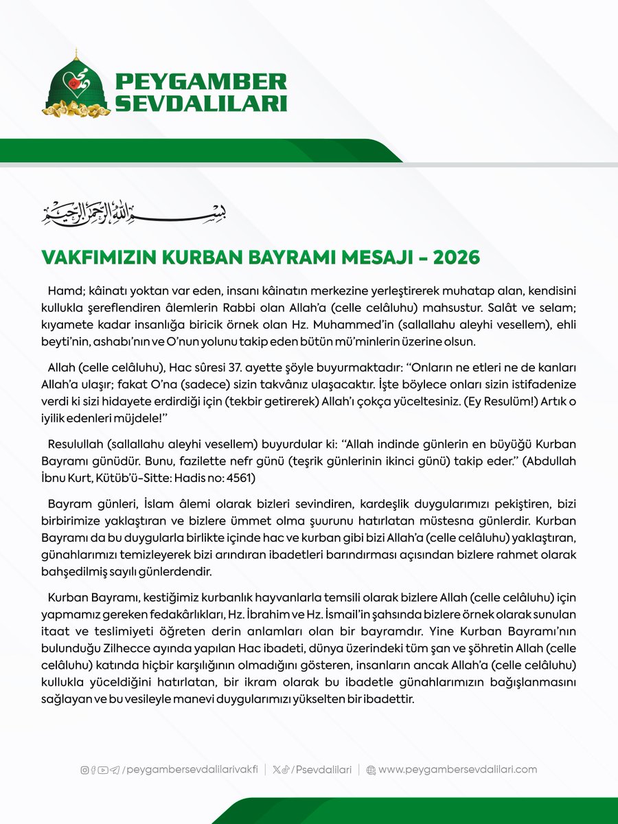 PEYGAMBER SEVDALILARI VAKFI tweet media