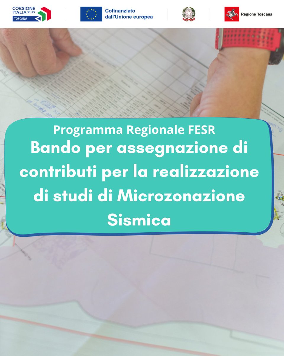 FESRToscana's tweet photo. 📢BANDO IN ARRIVO!

Apre il 28.05.2025 alle ore 12:00, il nuovo bando Contributi per attività di studio, indagine e monitoraggio sul rischio sismico, cofinanziato dal Programma Regionale FESR Toscana 2021 -2027

📅Domande entro il 27.06.2026 https://t.co/zA3gPSF40M