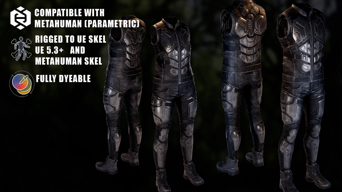Nyanpasinka's tweet photo. Sci-Fi Mercenary Combat Suit now live
FILE FORMATS:
MHPKG for Metahuman Creator
UE5.3 - rigged to UE5 Skel, MH skel
FBX - Static mesh
OBJ - Static Mesh

https://t.co/FSBeZGbXIz
#MetaHuman #UnrealEngine #UE5 #3DArt #GameDev #CharacterDesign #Tacticalsuit #3DModeling https://t.co/1yH5NrcZf8
