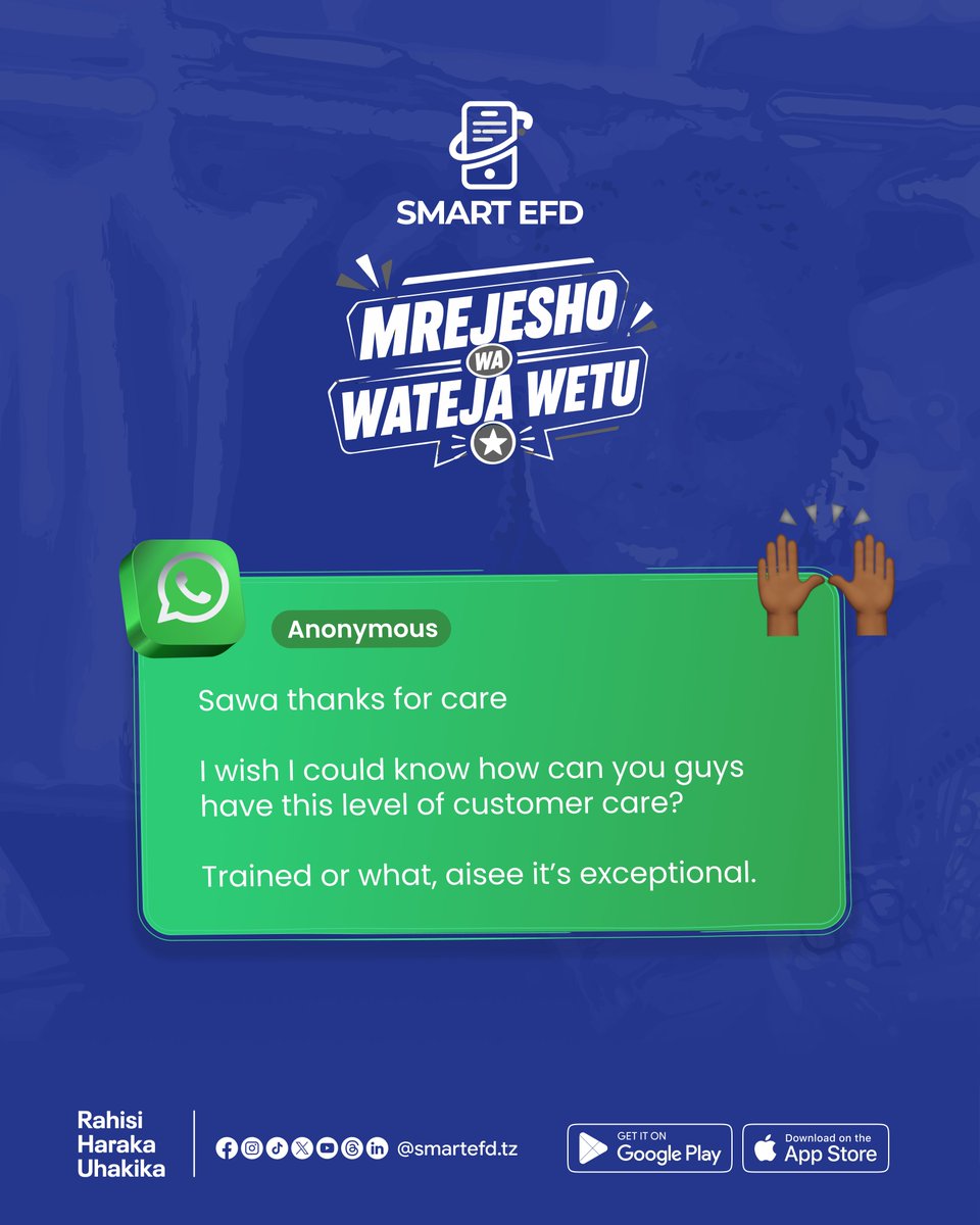 SmartEFD's tweet photo. Mrejesho wa wateja wetu 💬

Tunajivunia kuendelea kutoa huduma zinazowezesha biashara kukua kwa urahisi zaidi.

Tupigie/WhatsApp: 0745 192 369 kujipatia mfumo wa utoaji risiti uliothibitishwa na Mamlaka ya Mapato @TRATanzania. 

#SmartEFD | #RahisiHarakaUhakika https://t.co/b0vMbzU2ne