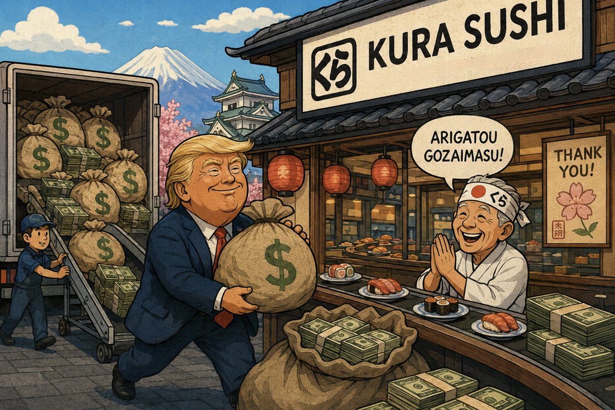 durovs_code's tweet photo. 🍣 Sushi or silicon?

Donald Trump reportedly invested up to $5 million in conveyor-belt sushi chain Kura Sushi USA, apparently confusing it with Tokyo-based AI supplier Fujikura. Kura shares rose 5.4% on the news, while Fujikura dropped 45.4% over the past week. https://t.co/U9qgAlDEvJ