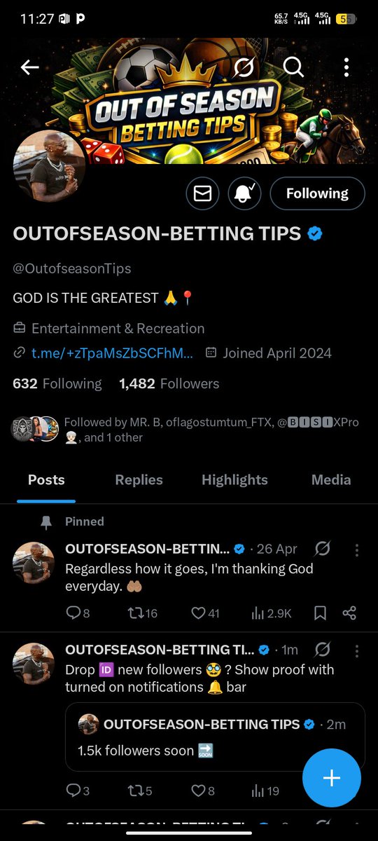 Ab73940's tweet photo. @OutofseasonTips Bless me today sir I have been following you for long sir https://t.co/MAnpGzqTch