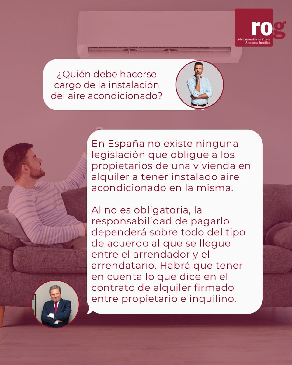 ROGfincas's tweet photo. ❄️ Y antes de instalar el aire acondicionado, llega otra de las dudas más habituales: ¿quién debe hacerse cargo del coste? https://t.co/NSFwC20Iqp