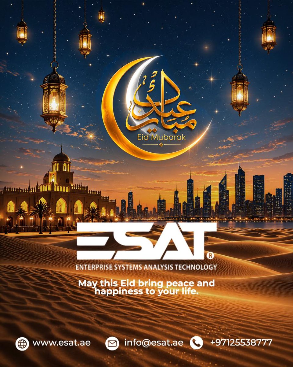 EsatSolution's tweet photo. Eid Mubarak!

May this Eid bring happiness, peace, and success to you and your loved ones. 🌙

👉 Connect with ESAT for smart technology solutions!
📞 +974 5083 8320
.
.
#EidMubarak #ESAT #TechSolutions #Innovation https://t.co/hUMGKAZHPw