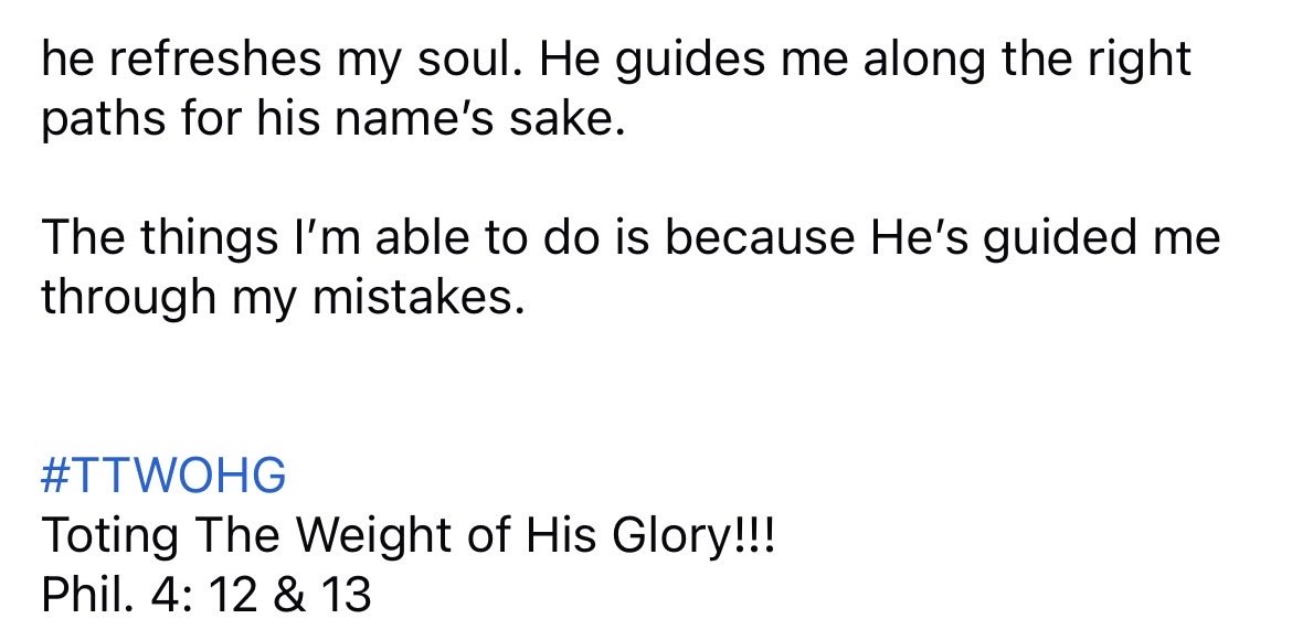 dunham82's tweet photo. Psalms 23:3

“he refreshes my soul. He guides me along the right paths for his name’s sake.” https://t.co/MZXWLyWsAQ